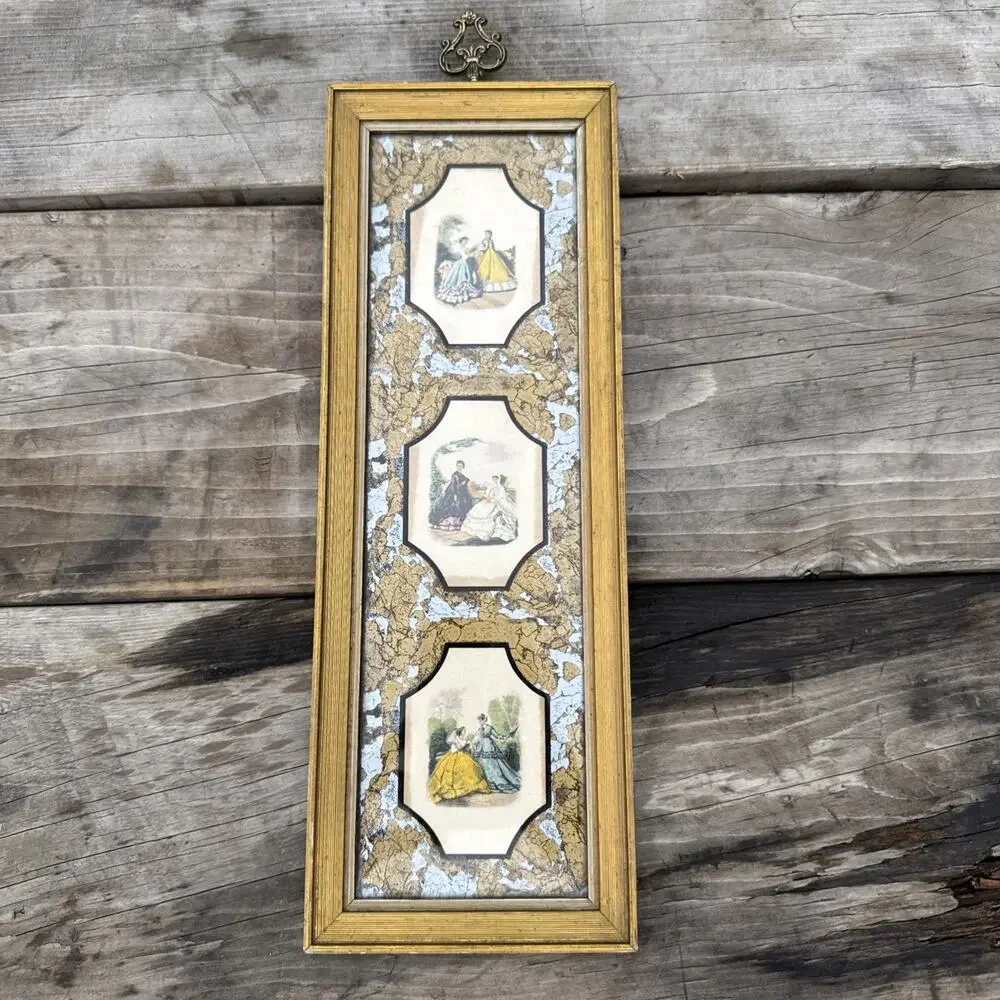 Vintage E.A. Riba Co. Gold Frame Victorian Art Hollywood Regency Rectangle NYC